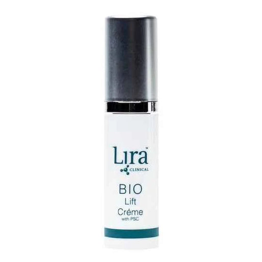 Lira Clinical BIO Lift Crème in a white cylindrical bottle with a black cap, shown on a plain white background.