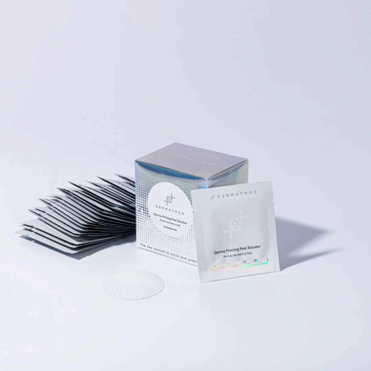 Eyelash extensions and a box with a DERMATHOD brand label on a white background