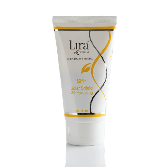Lira Clinical SPF sunscreen tube on a white background